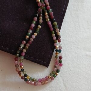 Multi-Color Tourmaline Bead Necklace with Gold Accent Beads 14k Gold Clasp And B